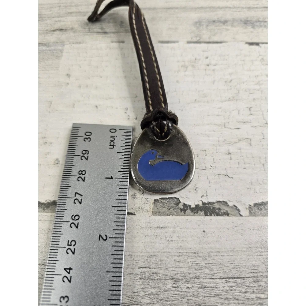 Dooney & Bourke Vintage Duck Logo Bag Charm Blue Enamel Silver Brown Leather Fob